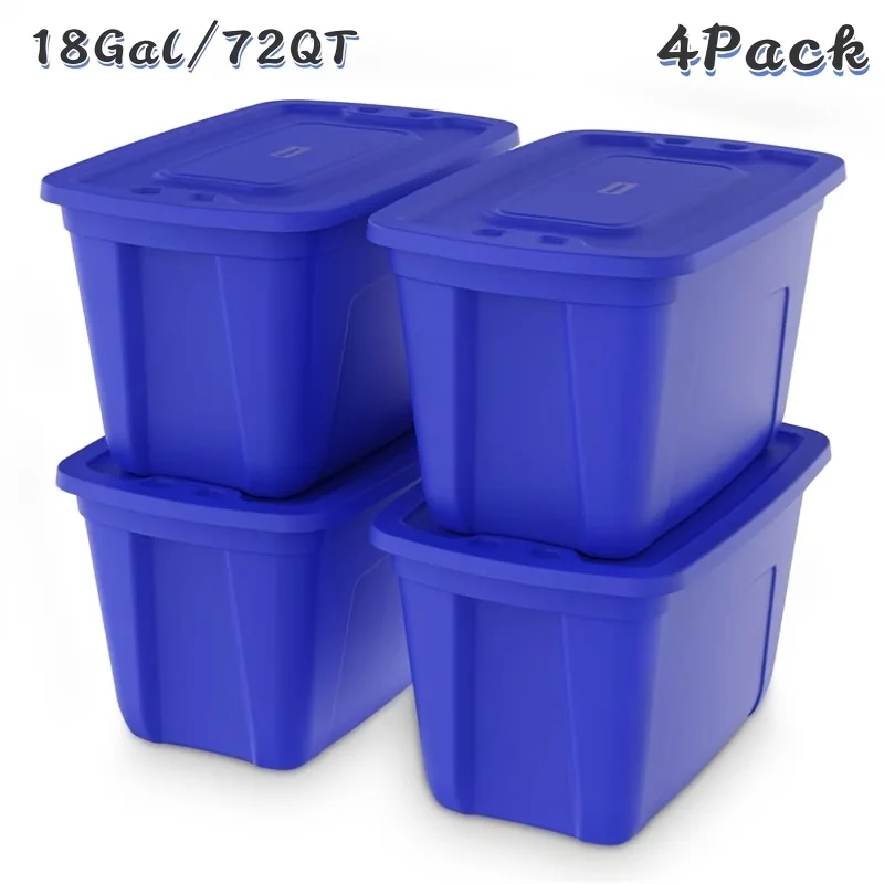

4-Pack 18-Gallon Heavy-Duty Storage Totes | Secure Latching Lids, Weather-Resistant & Stackable | Perfect for Organizing Outdoor