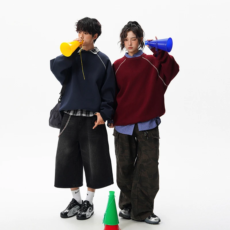 

Couple Outdoor Mountaineering Camping Sweatshirt Loose Hoodie Spring Autumn Fashion Trend Round Neck Fake Two Piece Sweatshirt