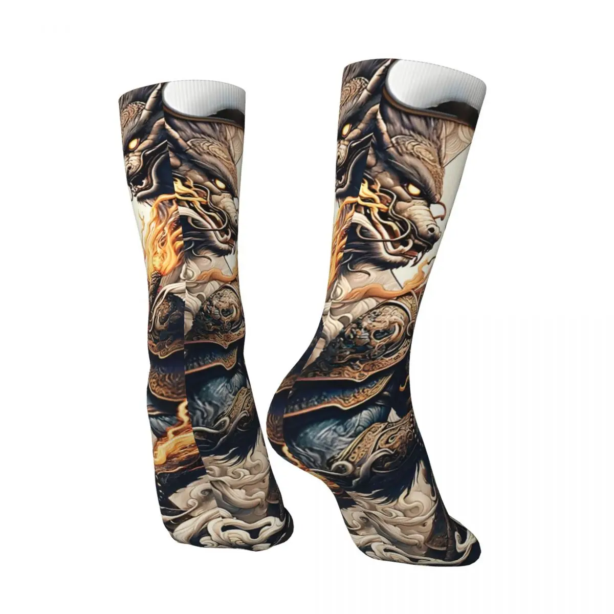 Crazy compression Monkey King Sock for Men Vintage Black Myth Wukong Quality Pattern Crew Sock Novelty