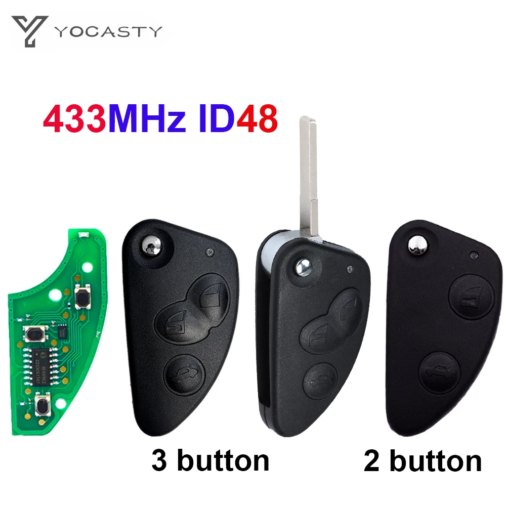 YOCASTY 433MHz ID48 Chip Flip Remote Key For Alfa Romeo 147 156 166 GT Replacement Folding Car Key 2/3 Buttons With SIP22 Blade