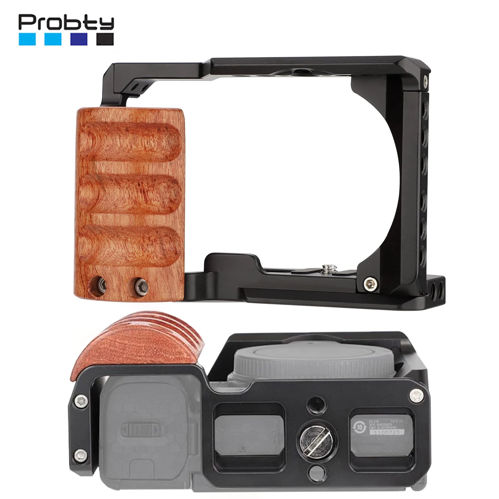 ソニーZV-E10ケージカメラ用Probty木製ハンドル付きコールドシュー、ソニーZV-E10デジタル一眼レフカメラ用ラビットケージサポートブラケット