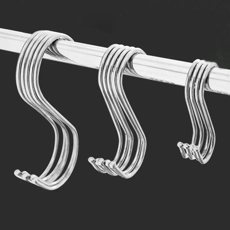 1/15Pcs S-Shape Hook Stainless Steel Clothes Bags Towels Plants Hanging Rack Multi-function Kitchen Bedroom Railing Hanger Hook
