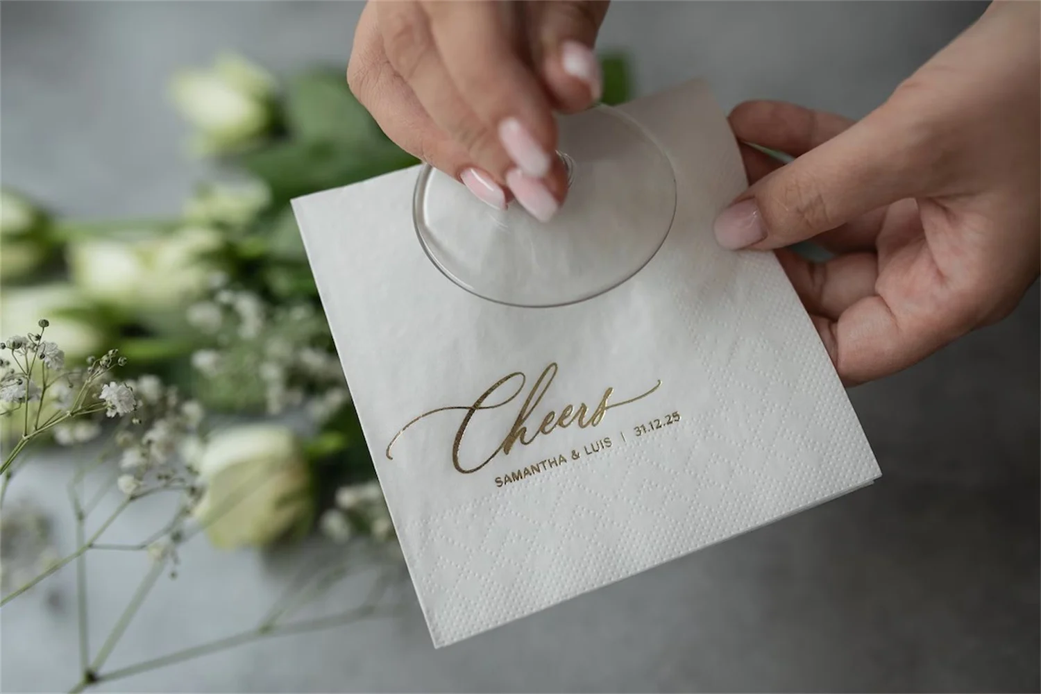 50 PCS Custom wedding Napkins, Gold foil, Custom Napkins, napkins for wedding, Monogramed Napkins, cocktail napkins, Beverage Na