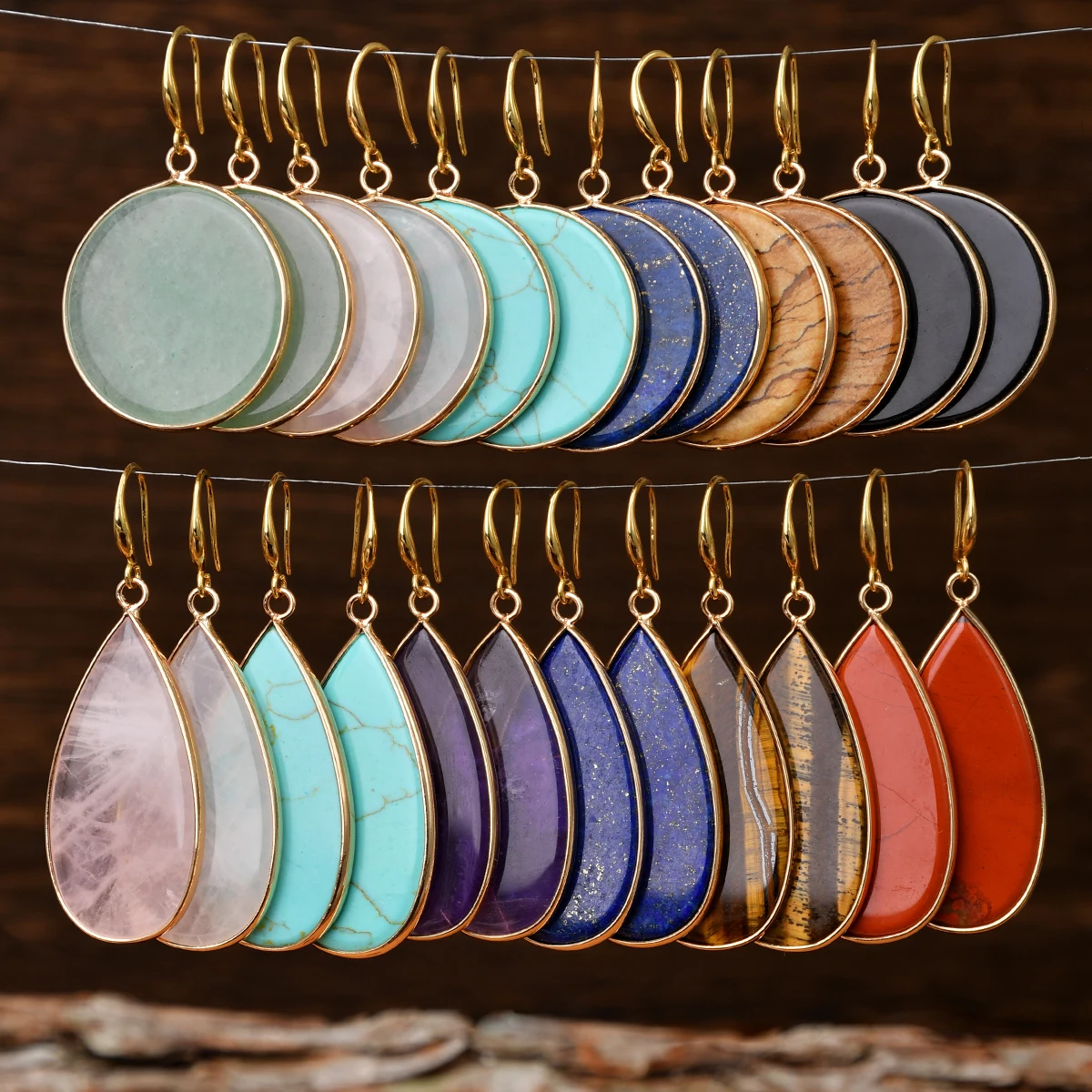 Yumfeel 1 Paar Boho Bunte Naturstein Baumeln Ohrring Türkis Runde Tropfen Ohrring Retro Elegante Frauen Bankett Schmuck