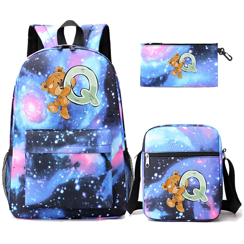 3Pcs/set Little Bear 26 English Letter School Backpack for Children Girl Backpack Back To School Bookbag Shoulder Bag Pencil Box