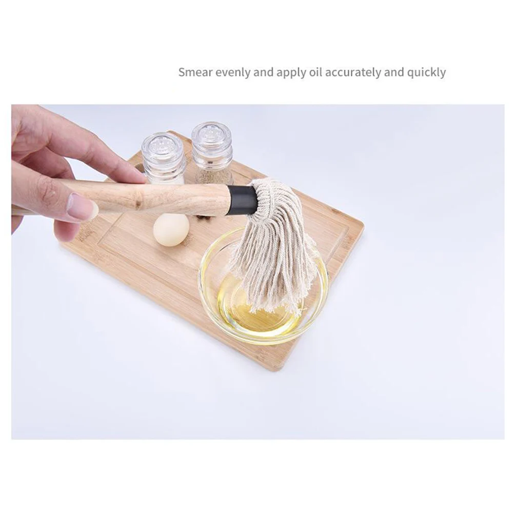 

19 Inch BBQ Brush Cotton Thread Basting Sauce Oil Utensils Long Handles Easy Storage Replacement Cleaning Wooden Handle Kitchen
