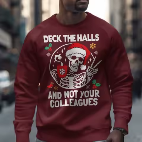 Funny Christmas Skeleton Sweatshirt, Deck The Halls and Not Your Colleagues, Holiday Humor Sweatshirt, Festive Skeleton Sweater