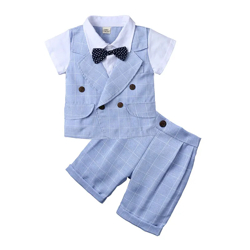 Gentleman abbigliamento per bambini set di vestiti per ragazzi vestiti estivi per ragazzi top con fiocco a maniche corte in cotone + pantaloncini