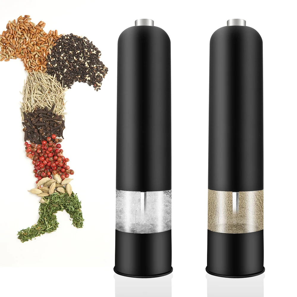With LED Light Electric Automatic Pepper Salt Mill Seasoning Bottle Kitchen Accessories Gadget Kitchen Tools Spice Grinder