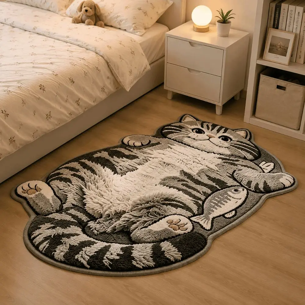 Funny Non-Slip Cat-Shaped Area Rug Anti-fouling Easy to Clean Home Decor Carpet Cartoon Carpet Living Rooms