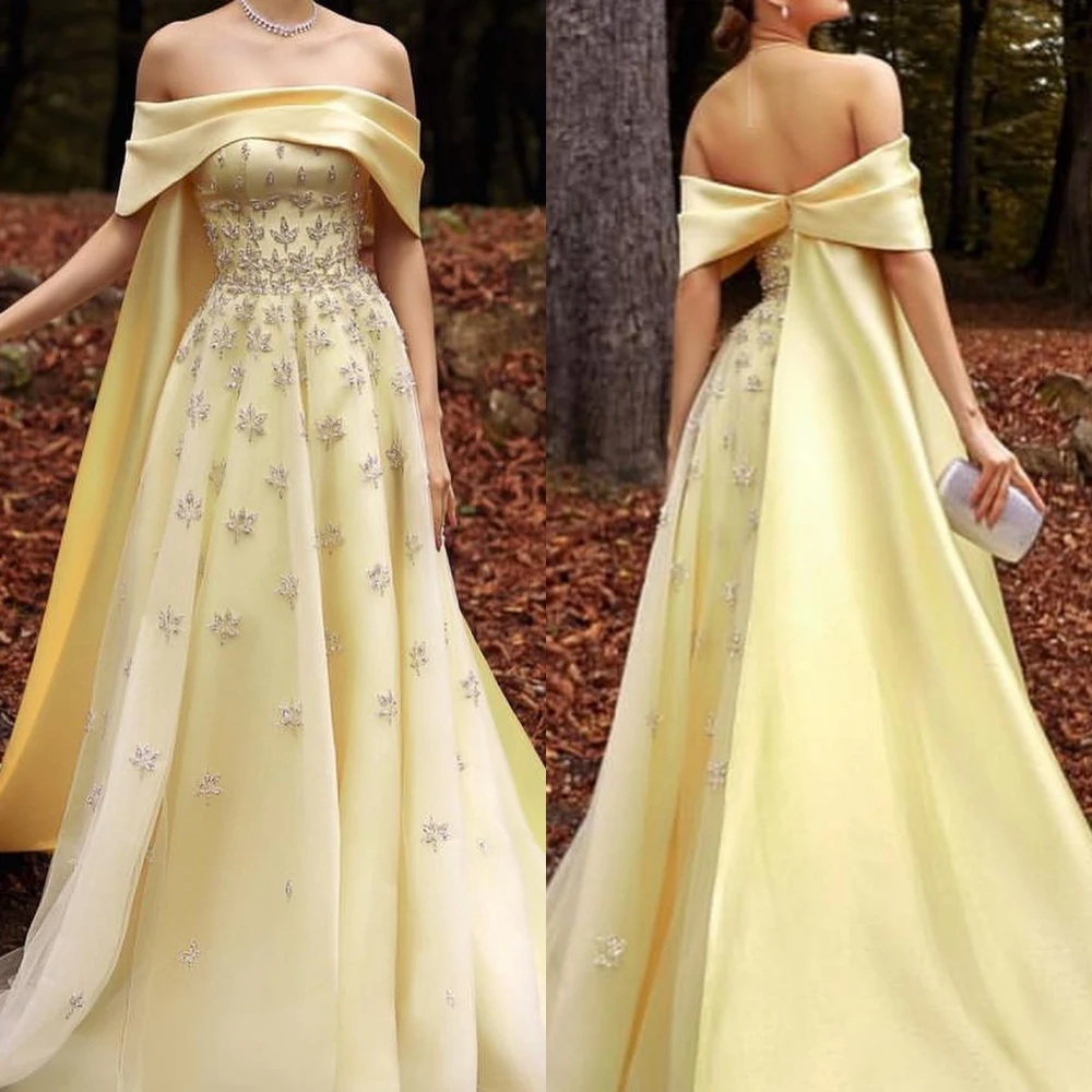 Exquisite High Quality Off-the-shoulder Ball gown Party Dresses Beading Paillette / Sequins Sweep/Brush Satin Evening