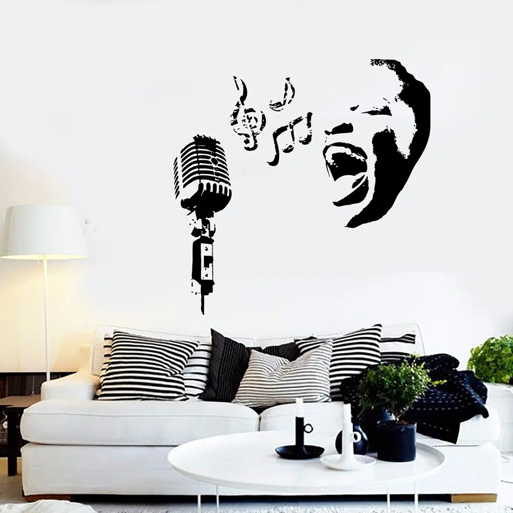 

Microphone Wall Decal Music Black Woman Microphone Notes Wall Stickers Music Home Room Decoration Desgin Vinyl Art Mural A381