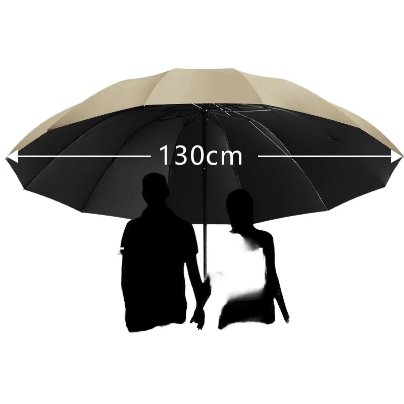 Reinforced windproof travel folding umbrella 190T oversized manual open black protection sun protection