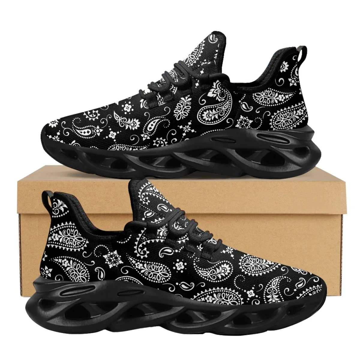 Custom Luxury Brand White Paisley Pattern Ladies Casual Mesh Snekers Comfort Women's Platform Shoes Lightweight Walk Shoes