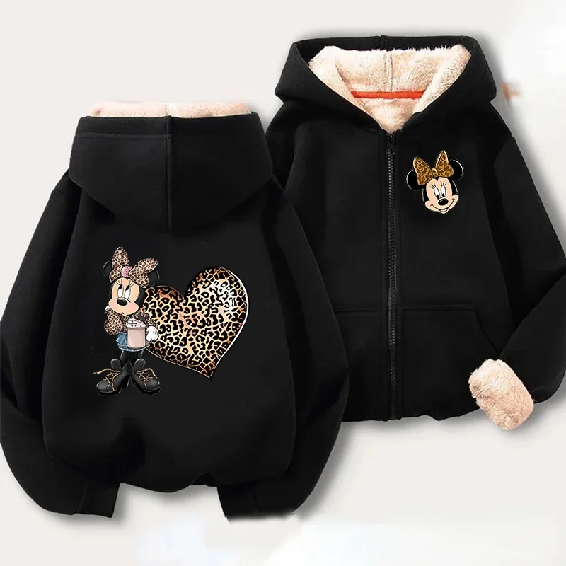 Minnie Mouse Women Zipper Hoodie Sweatshirt Girl Winter Keep Warm Jacket Womens Oversized Thick Streetwear Casual Hoody Coat Top