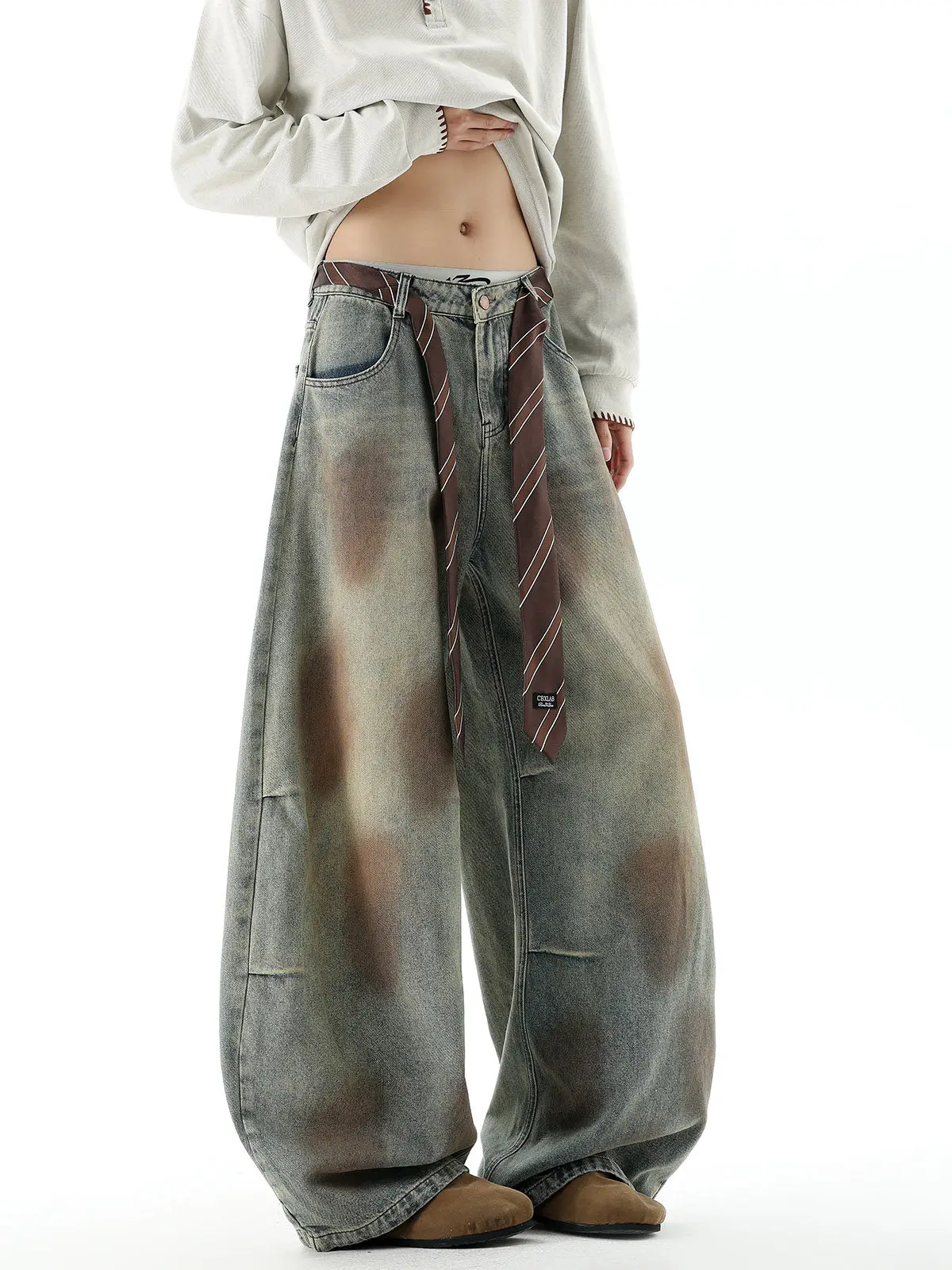 

Retro American High Street Distressed Washed Jeans Men's Trendy Loose Casual Straight Leg Wide Leg Pants Spring Season