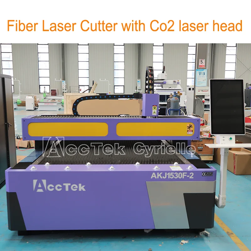 Co2 Combined Fiber Laser 2 Separate Cutting Head Included Cutter with 1500x3000 For Carbon Steel Wood