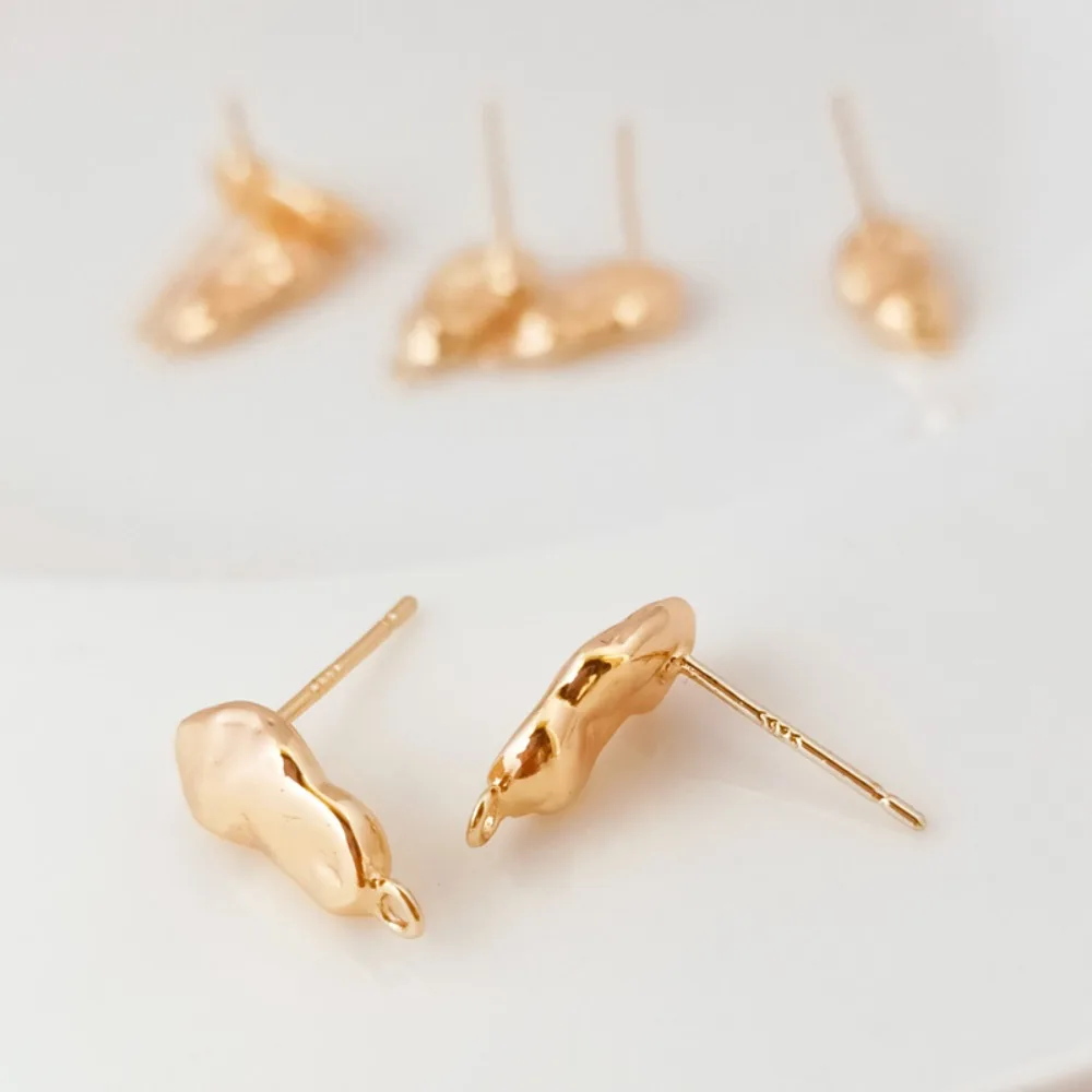 

14-каратное позолоченное нерегулярное следы с подъемными кольцами, серебряные серьги-иглы S925, ювелирные аксессуары ручной работы своими руками
