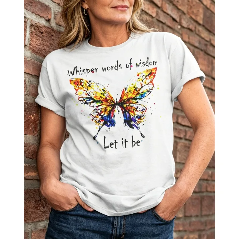 Новые женские футболки ilstile с принтом Let It Be Whisper Words Of Wisdom, летние топы с короткими рукавами и круглым вырезом, футболки в стиле хиппи с бабочками
