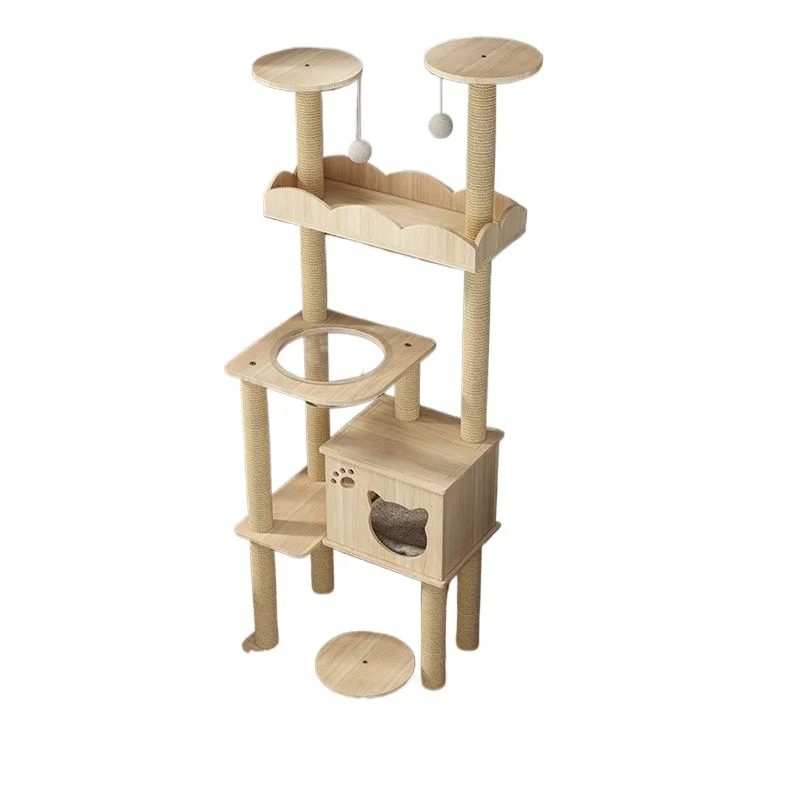 Household big cat, cat climbing frame, solid wood space capsule, villa jumping platform bay window  nest integrated, universal