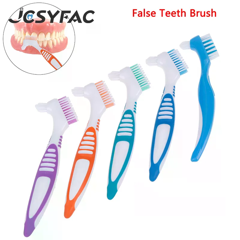 Denture Cleaning False Teeth Brush Multi-Layered Bristles Oral Care Non-slip Ergonomic Rubber Handle Dual Heads Antibacterial