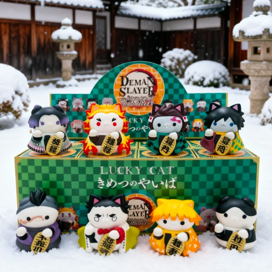 

2026 New 8 Style/Set Anime Demon Slayer Lucky Cat Cos Doll Tanjiro Zenitsu Figure Action Figure Movie Model Toy Cake Decoration