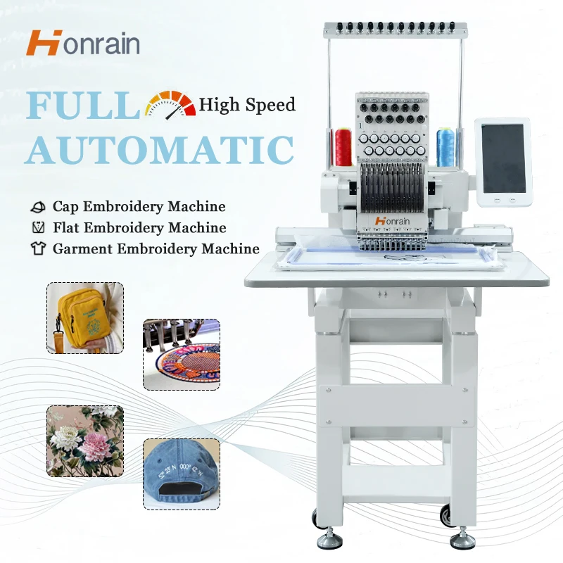 Multi Function Single Head Automatic Computer Embroidery Machine 1200 RPM Speed Flat Embroidery Machine 12/15 Needles