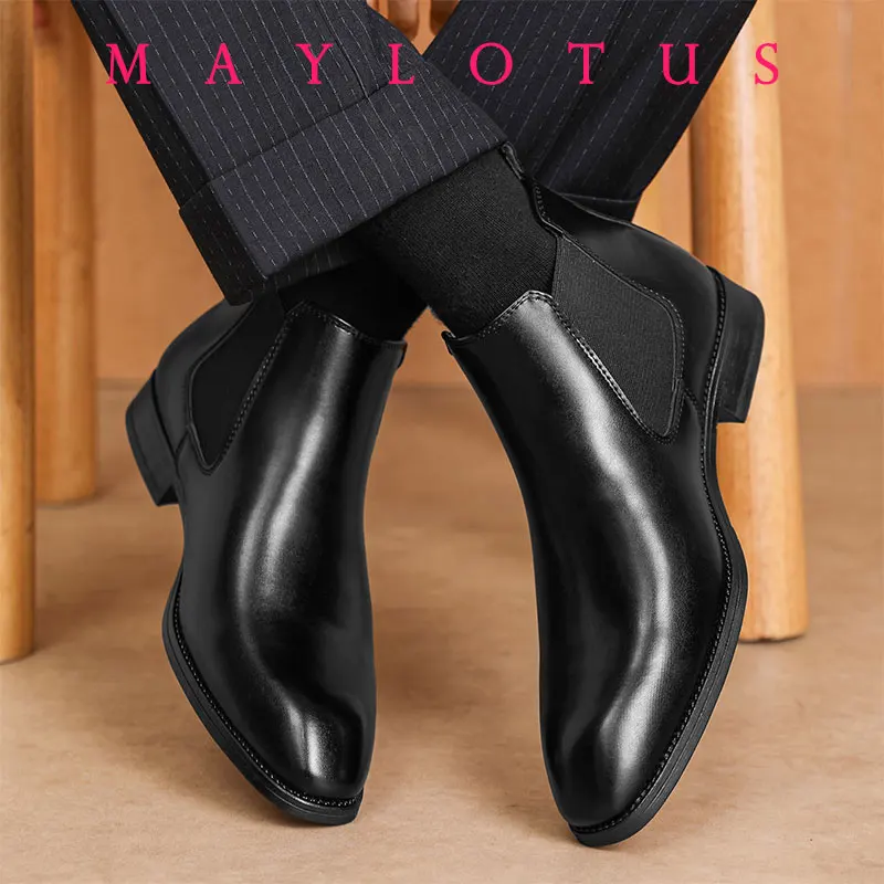 

2025 Men's Chelsea Boots Retro Ankle Boot Handmade Leather Boot High Top Casual Boots for Men Classic Business Dress Boots Botas