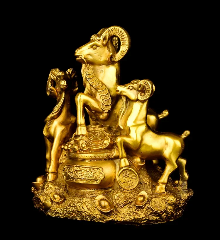 Bring in wealth treasure HOME office TOP Money Drawing efficacious Talisman # Three Rams Bring Bliss FENG SHUI Brass statue