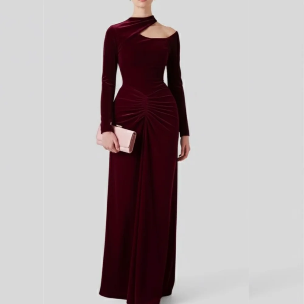 

Индивидуальные модные велюровые плиссированные прямые длинные платья с лямкой на шее, вечерние платья на заказ, высокое качество, подходящее