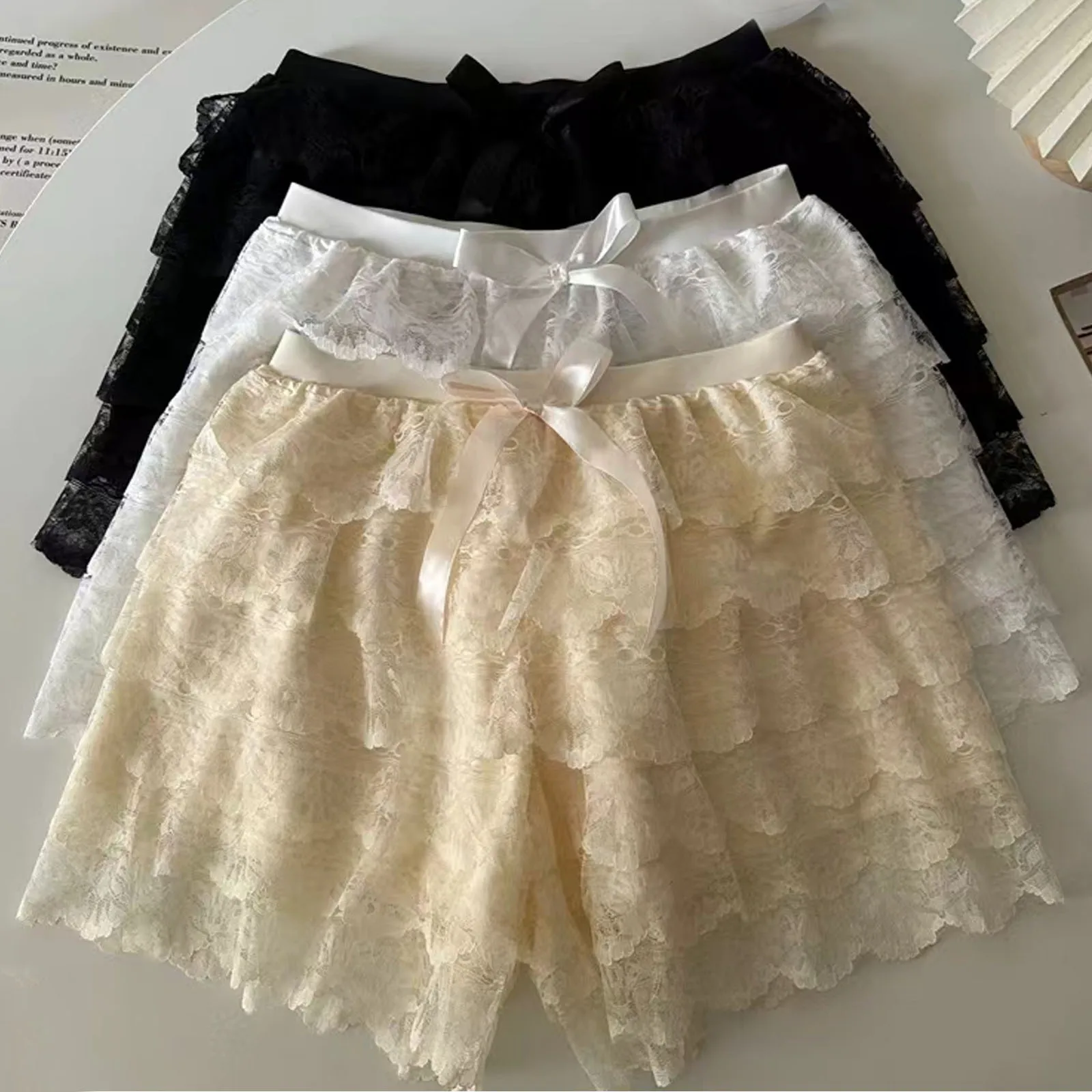 Ruffle Lace Safety Short Pant Womens Fairy Cute Bow Layered Safety Shorts Kawaii Bloomers Lolita Dress Safety Pants Panties