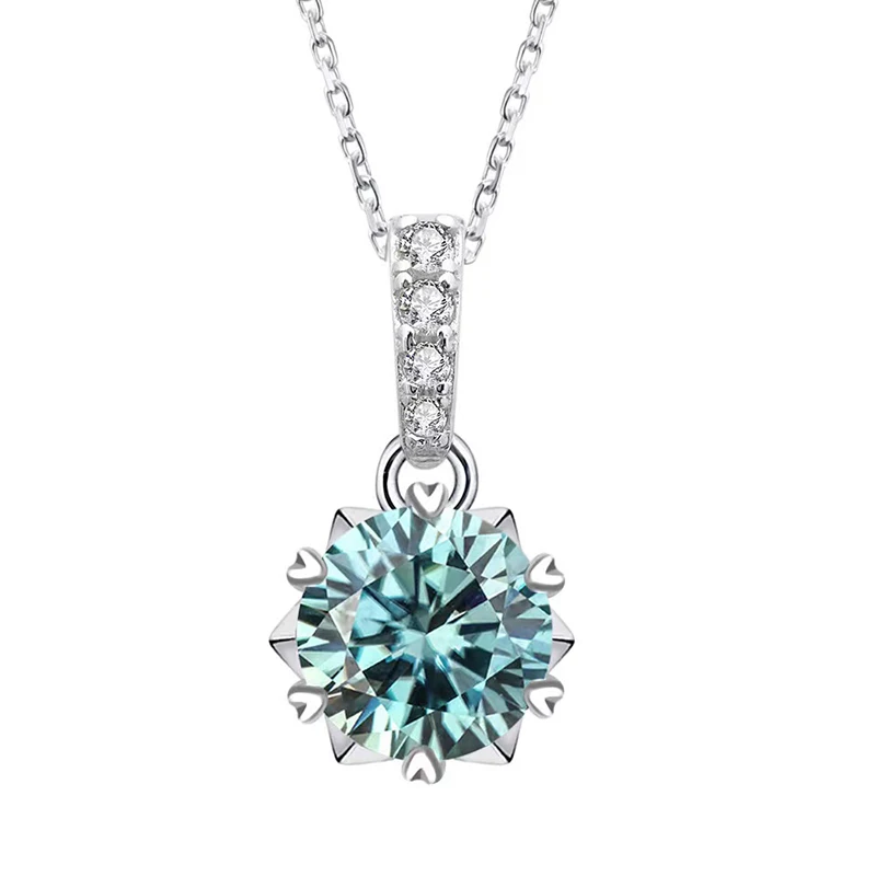 

Trendy 1ct 6.5mm Blue Green Color VVS1 Moissanite Necklace for Women 925 Sterling Silver Gra Diamond Necklaces Plated White Gold