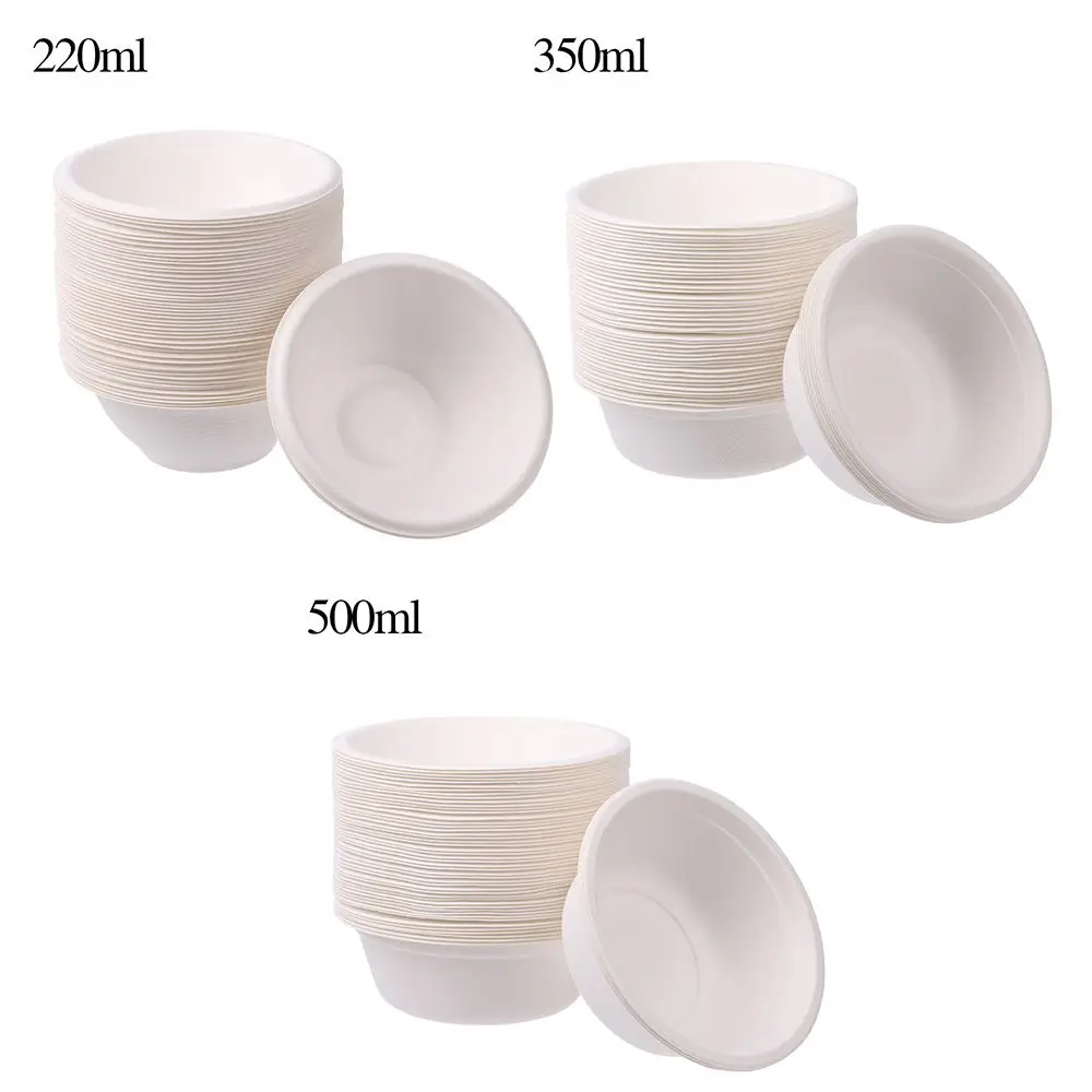 50Pcs/Pack 220/350/500ml Disposable Dinnerware ECO-Friendly White Paper Bowl Disposable Tableware Outdoor Party Dining Supply