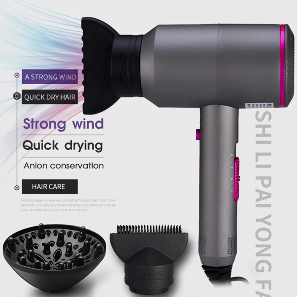 2000W Professional Hair Dryer Cold and Hot Strong Winds Blowdryer Lightweight DC Motor Dry Quickly 3 Gears Blower with 3 Nozzles