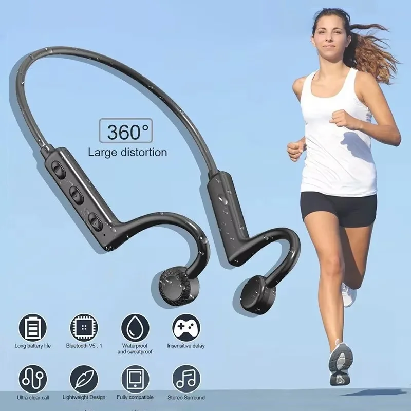 

Наушники с костной проводимостью Bluetooth 5,1 HIFI Беспроводные наушники TWS Спортивная гарнитура с шейным ремешком и микрофоном для велотренировок Спорт