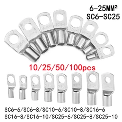 10/50/100pcs SC Terminal Wire Welding Cable End Connector Bare Copper Battery Lug SC6-6 SC6-8 SC10-6 SC10-8 SC16-6 SC16-8 SC25-6