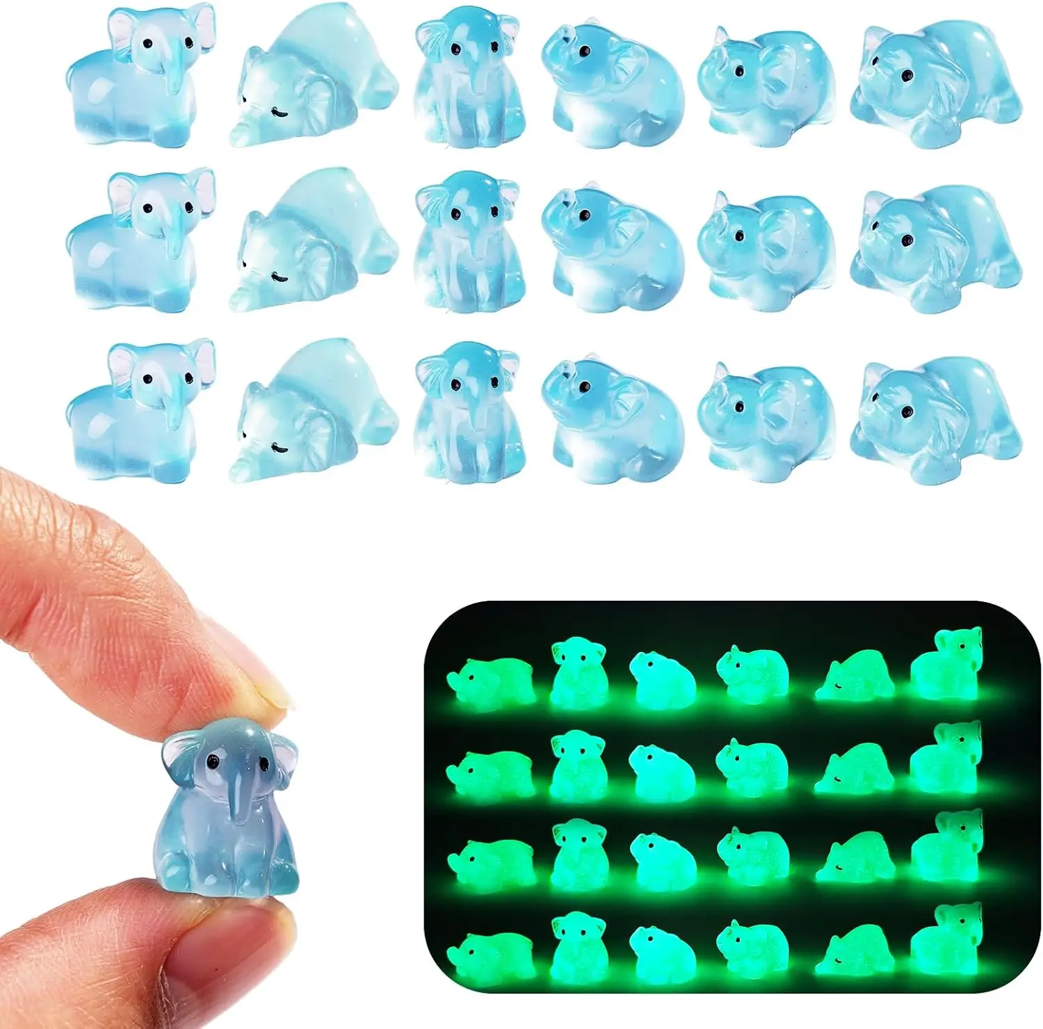 20pcs Resin Elephant Many Styles Variety Tiny Luminous Animals Figures Statue Miniature Little Small Animal Figurines Ornament