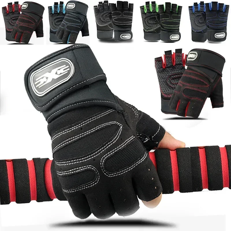 Guantes de gimnasio para hombre y mujer, mancuernas para Crossfit, culturismo, correa de Fitness, entrenamiento deportivo, ejercicio, guantes de ciclismo sin dedos