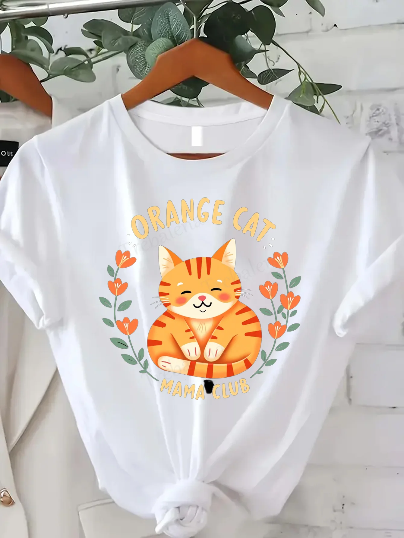 

Women T-shirt Cute Orange Cat Mama Club T-Shirt for Women, Soft Cotton, Casual Summer Top