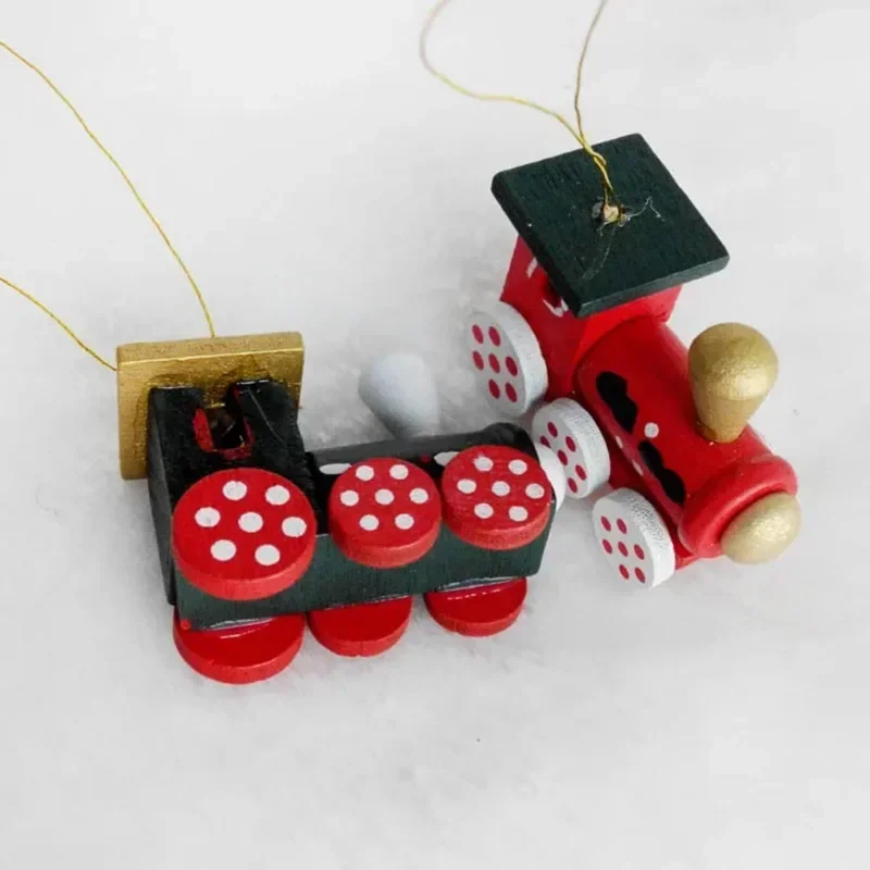 Christmas Train and Image Ornaments Tree Set Hanging Wooden Miniature Decorations Pendant Wood Head Mini Ornament Decor Toys