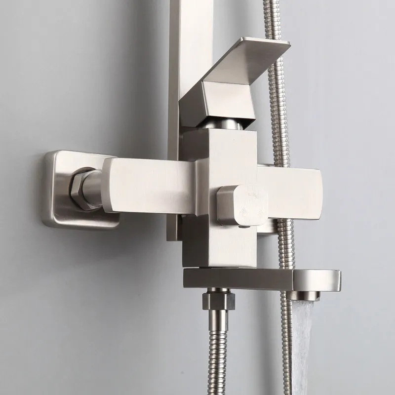 Shower Head Set 304 Stainless Steel, Square Concealed Hot & Cold Mixer Faucet with Ceramic Valve for Bathroom & Bathtub Use