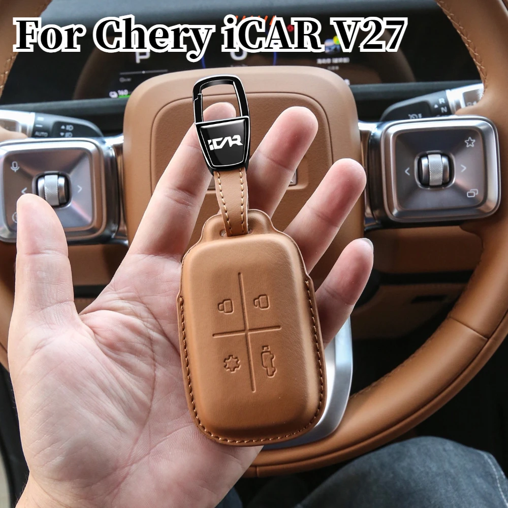 

For Chery iCAR V27 Leather Key Cover Protector Case NFC Card Smart Key Shell Modification Anti Drop Wear Resistant Key Sleeve