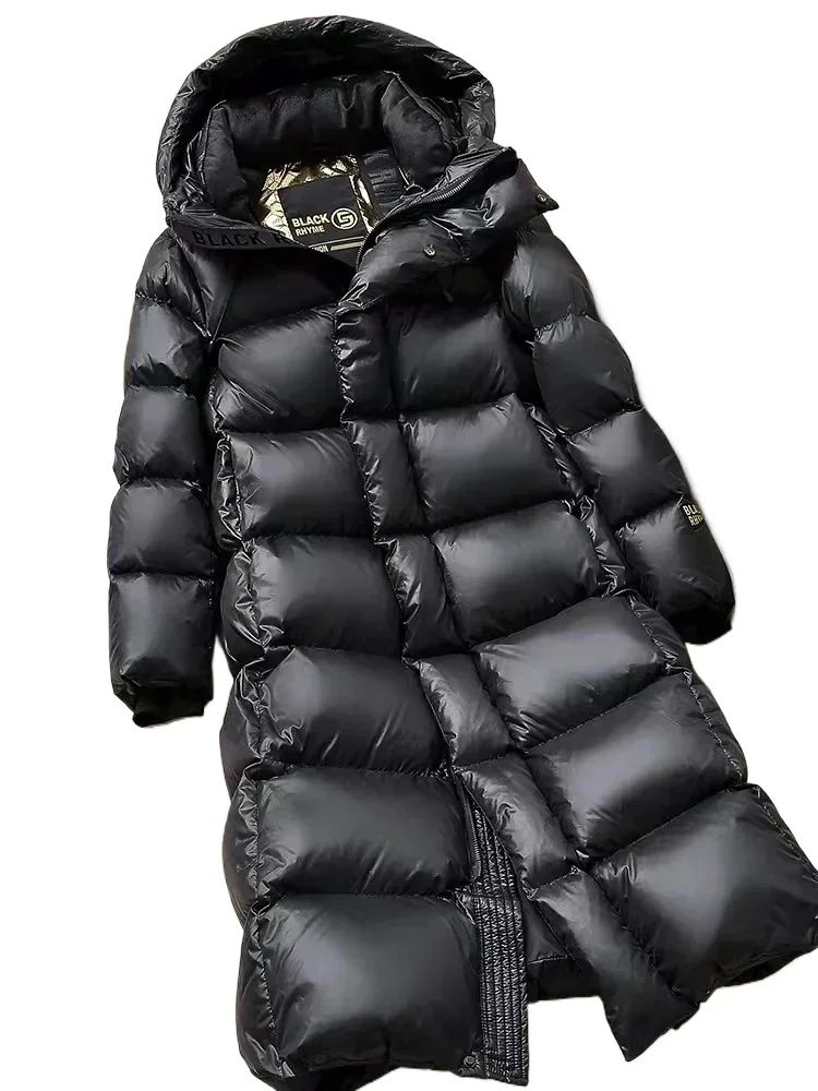 

Goose Down Thickened Down Jacket Men's 2024 Winter Black Long Hooded Casual Coat Women's Fashion Cardigan Snow Warm Men's Jacket