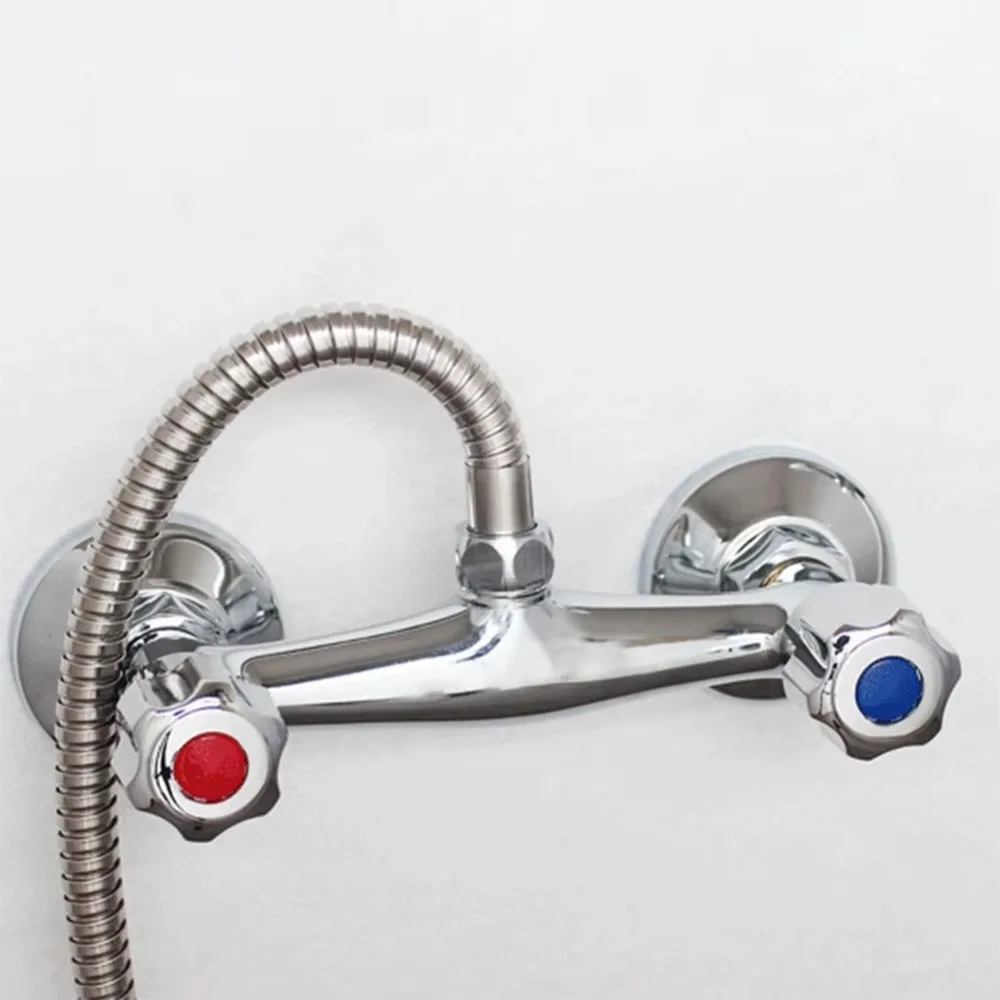 Wall Mounted Double Shower Faucet Valve Creative Metal Out Water Inlet Valve Hot and Cold Double Control Water Tap Mixing Valve