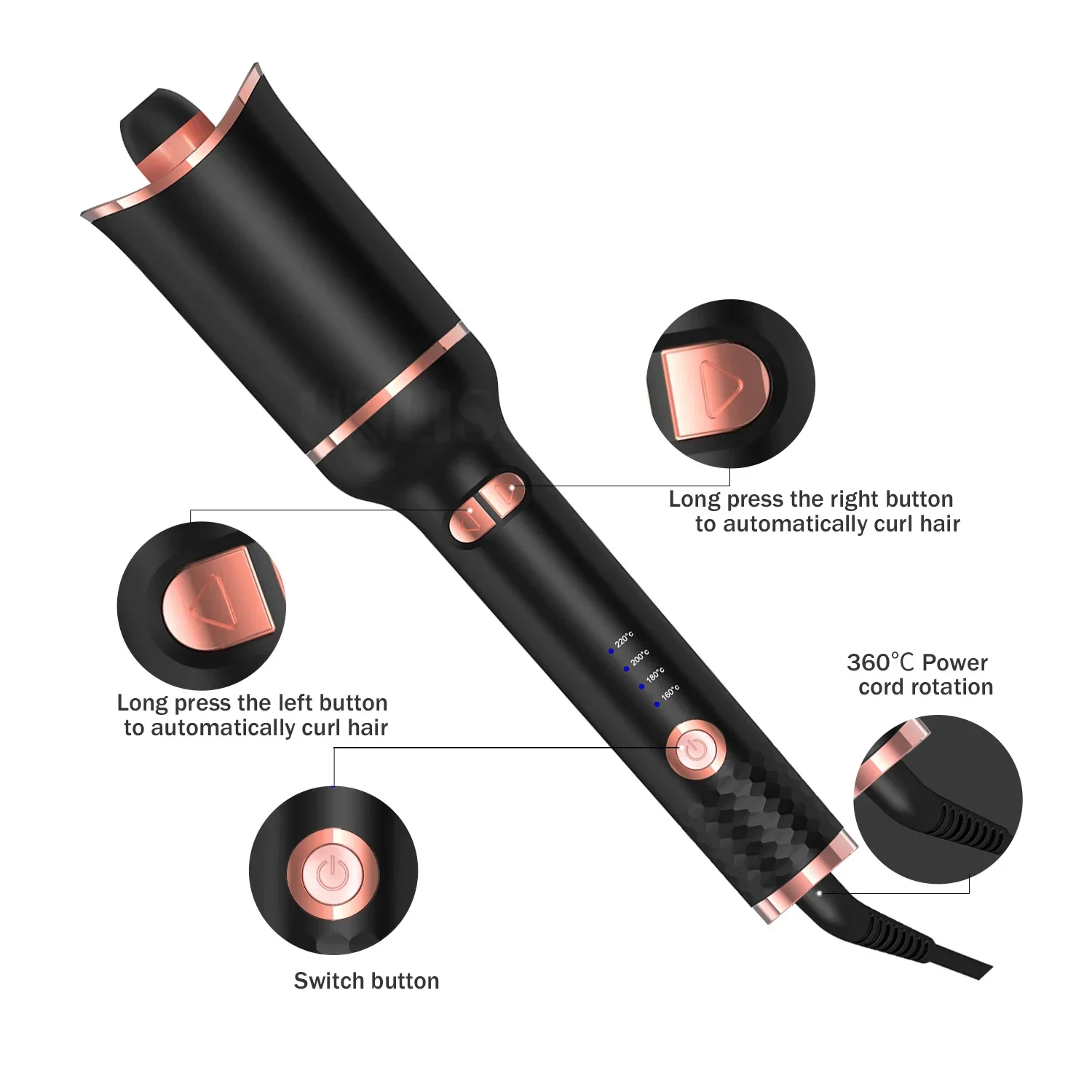 เครื่องดัดผมอัตโนมัติ Professional Classic Rose Auto Design หมุนผม Curling Iron เครื่องดัดผมอัตโนมัติ