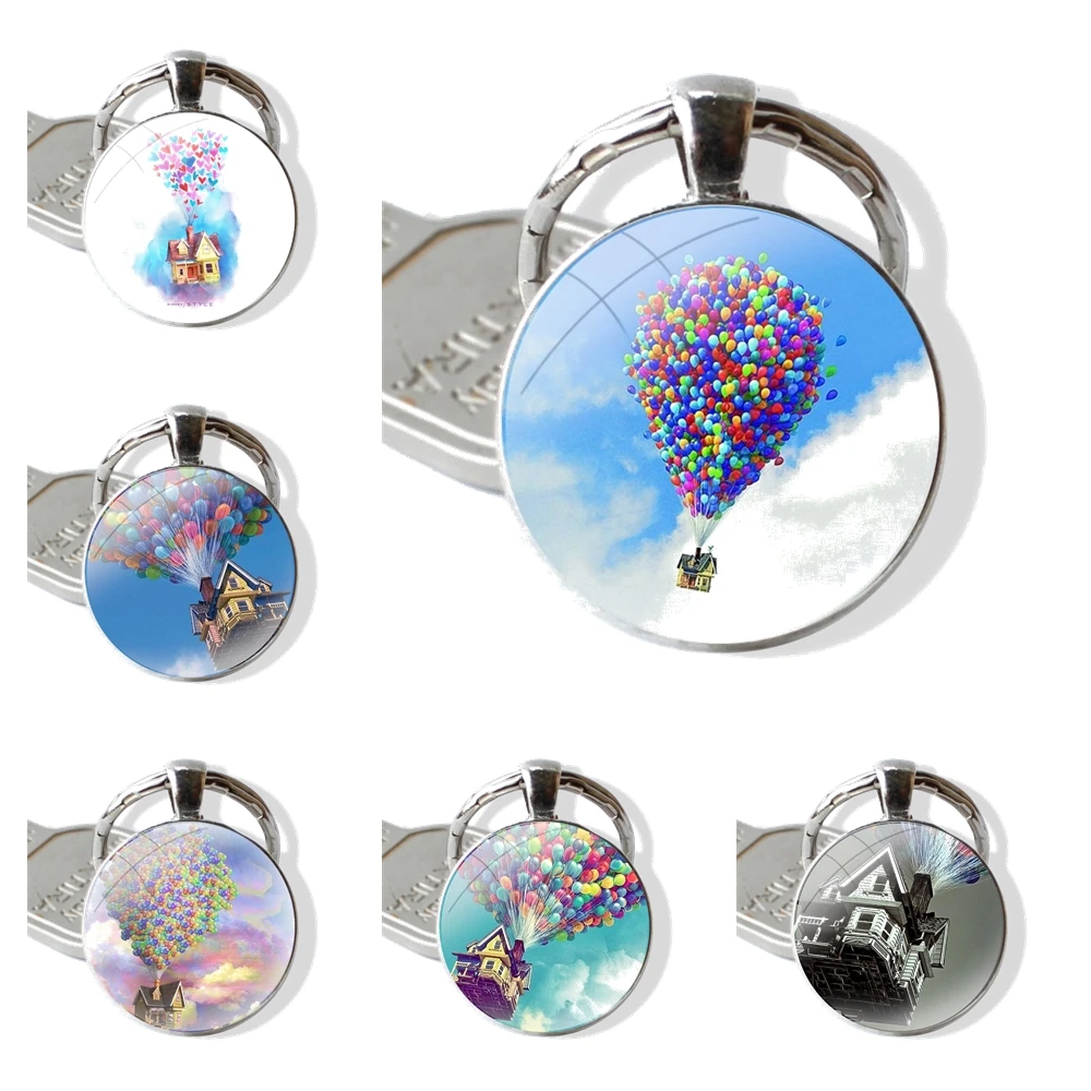 The House From Up Keychain Handmade Glass Cabochon Key Ring Holder Pendant Key Chains