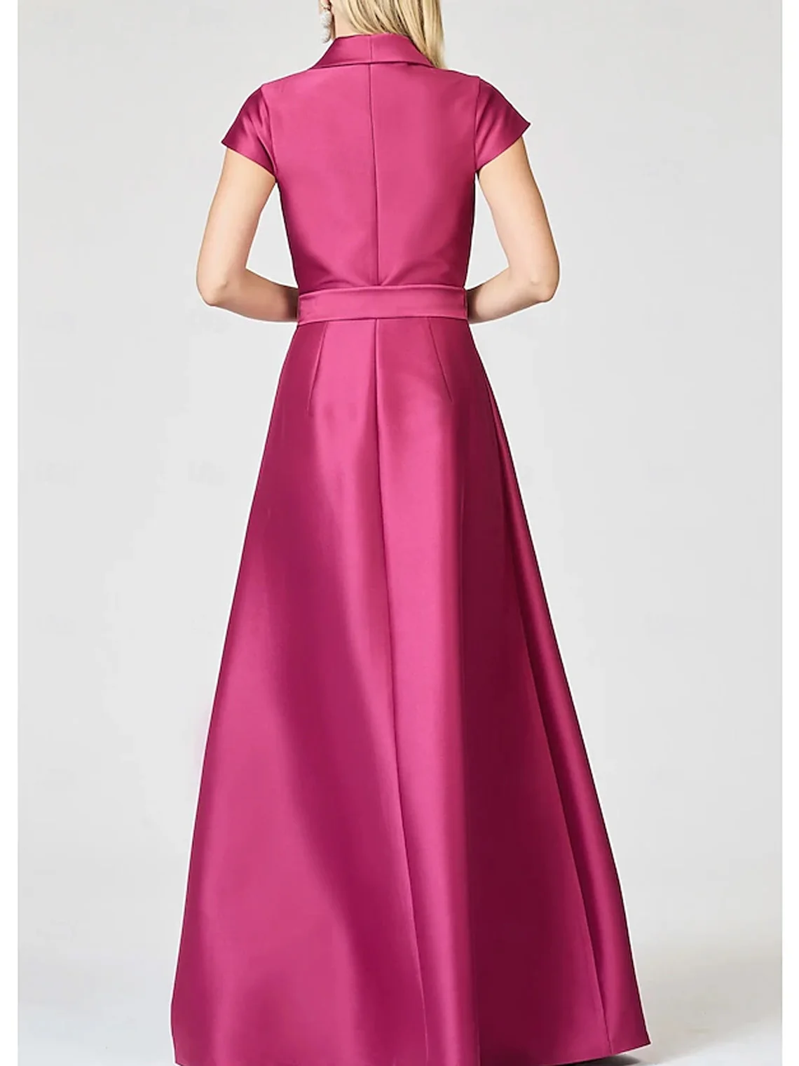 فستان أنيق بسيط على شكل حرف a من الساتان للحفلات الراقصة على شكل حرف V طول الأرض وأكمام قصيرة وعقدة على شكل فيونكة ثوب مسائي رسمي 2025 مخصص مجاني