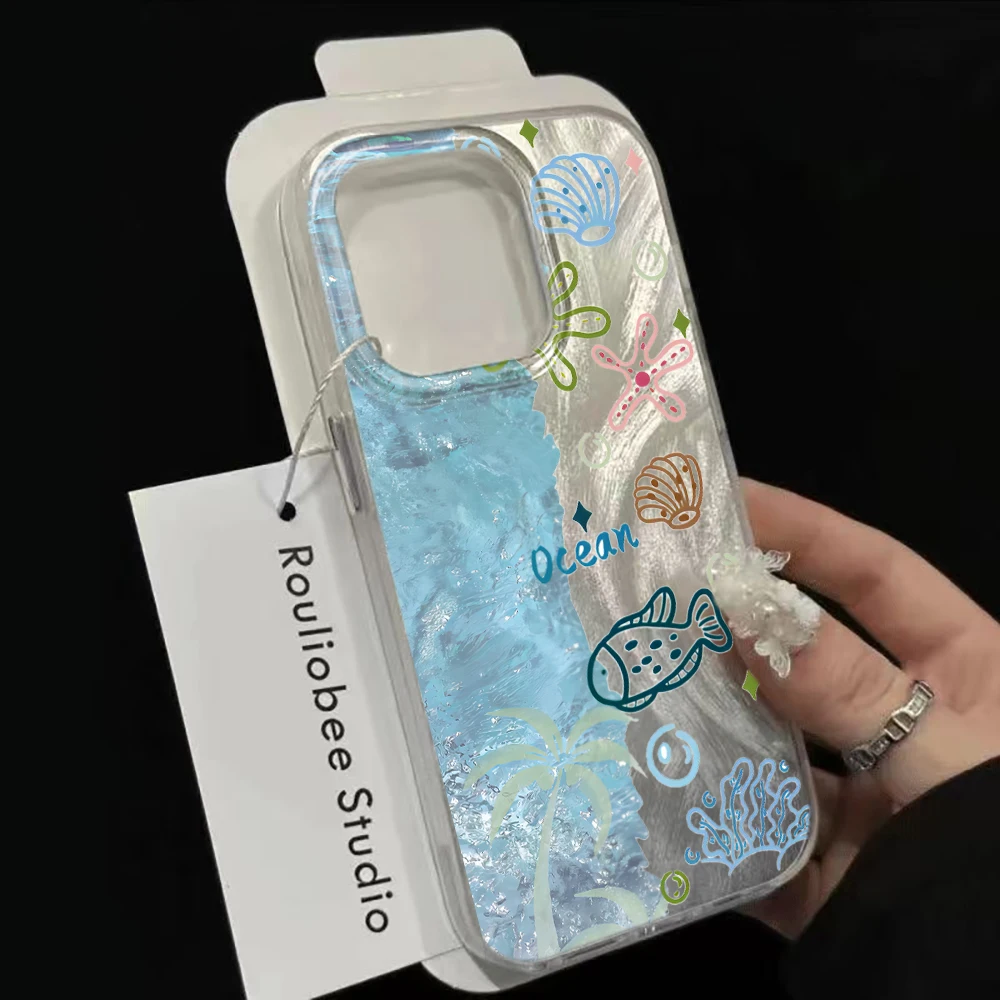 Summer Ocean Blue Sea Cute Phone Case For Xiaomi Redmi Note 14 Pro Note 13 12 11 10 Pro+ 5G 4G 14C Feather Yarn Shockproof Cover view 6