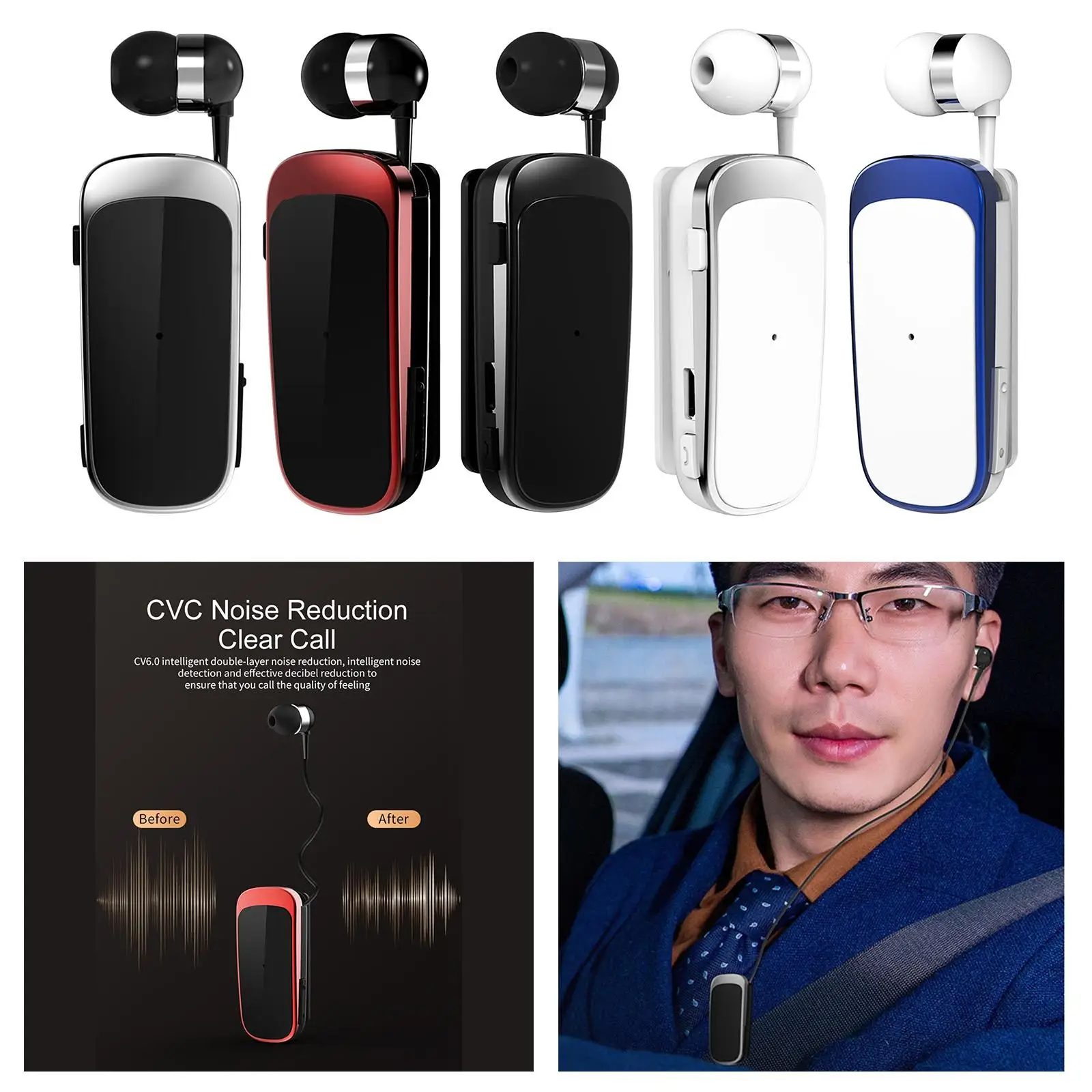 Fineblue K52 Business سماعة بلوتوث لاسلكية طوق كليب دعوة الاهتزاز