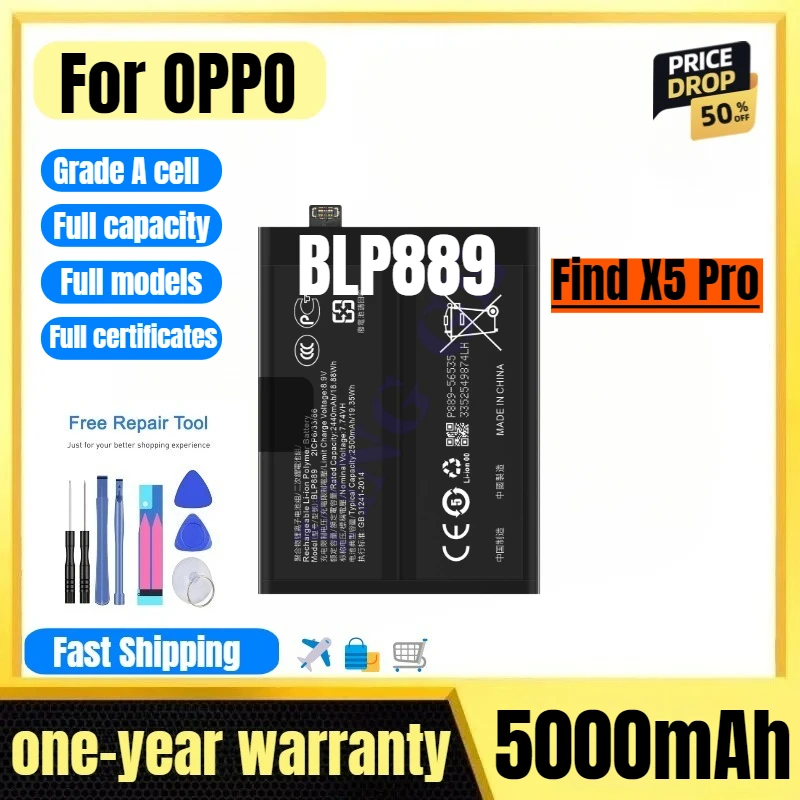 

BLP889 for OPPO Find X5 Pro Mobile Phone Battery High Quality High Capacity Battery Replacement Bateria Grade A Cell with Tools